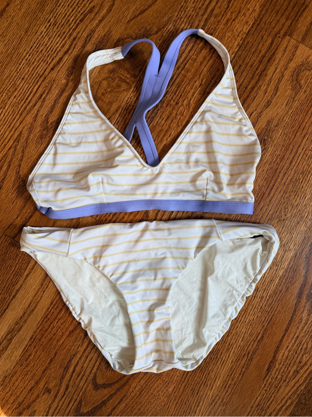 Patagonia White and Pale Yellow Striped 3-Piece Swim Set with Lavender Trim - Picture 3 of 3